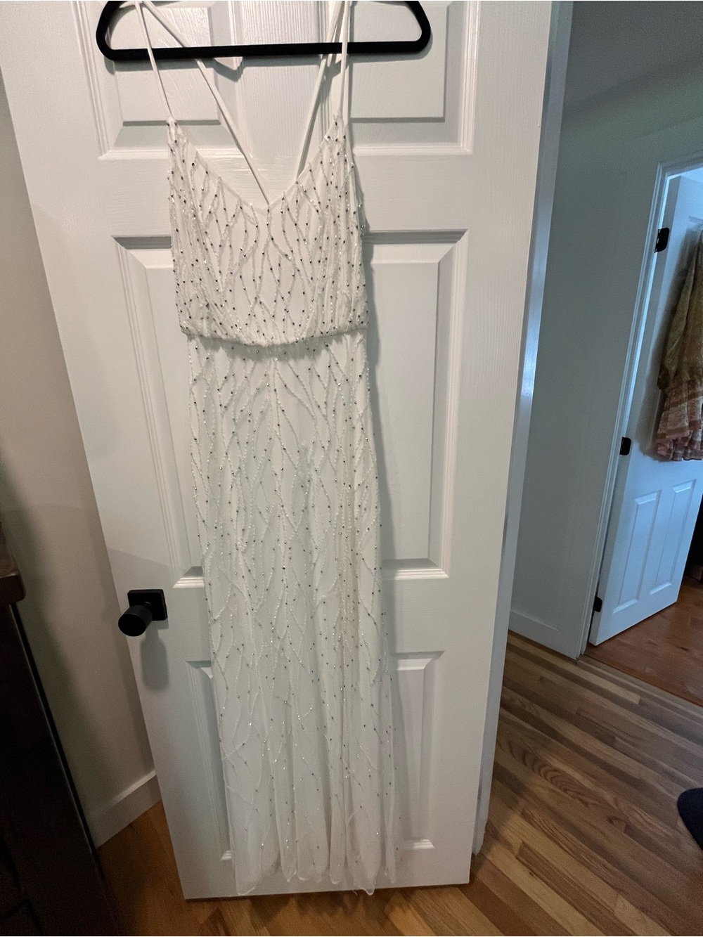 Adrianna Papell White Beaded Evening Dress